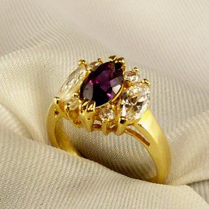 NEW Marquise Cut Purple Cubic Zirconias Gold Designer *Ring